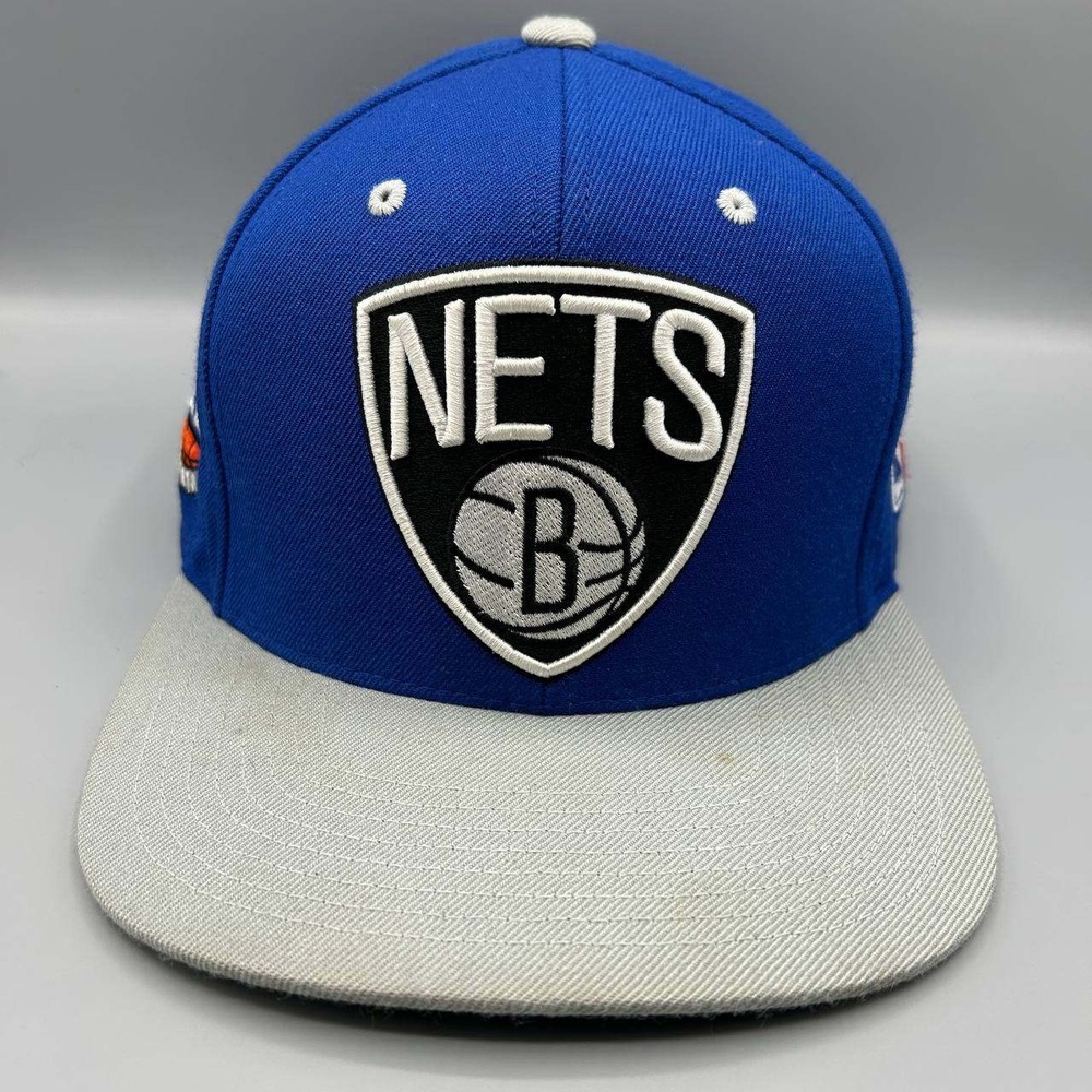 Brooklyn Nets Hat‎ Men 7 1/2 Blue Gray Embroidered Mitchell & Ness Fitted Cap